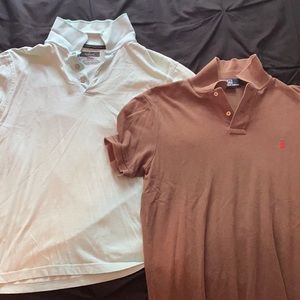 Two Short Sleeve Polo (Medium) (Mint & Brown)
